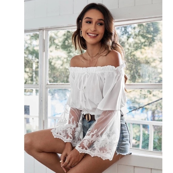 Tops - Off the Shoulder White Lace Boho Blouse